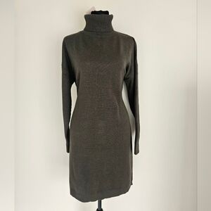 Elegant Olive Turtleneck Sweater Dress